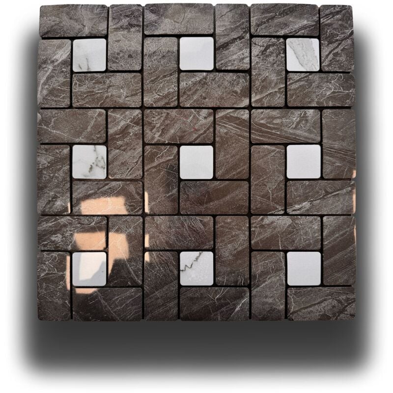 foto del prodotto piastrelle 3d autoadesive in pet acustiche e isolanti 30x30cm 4mm spessore mosaico nero e carrara