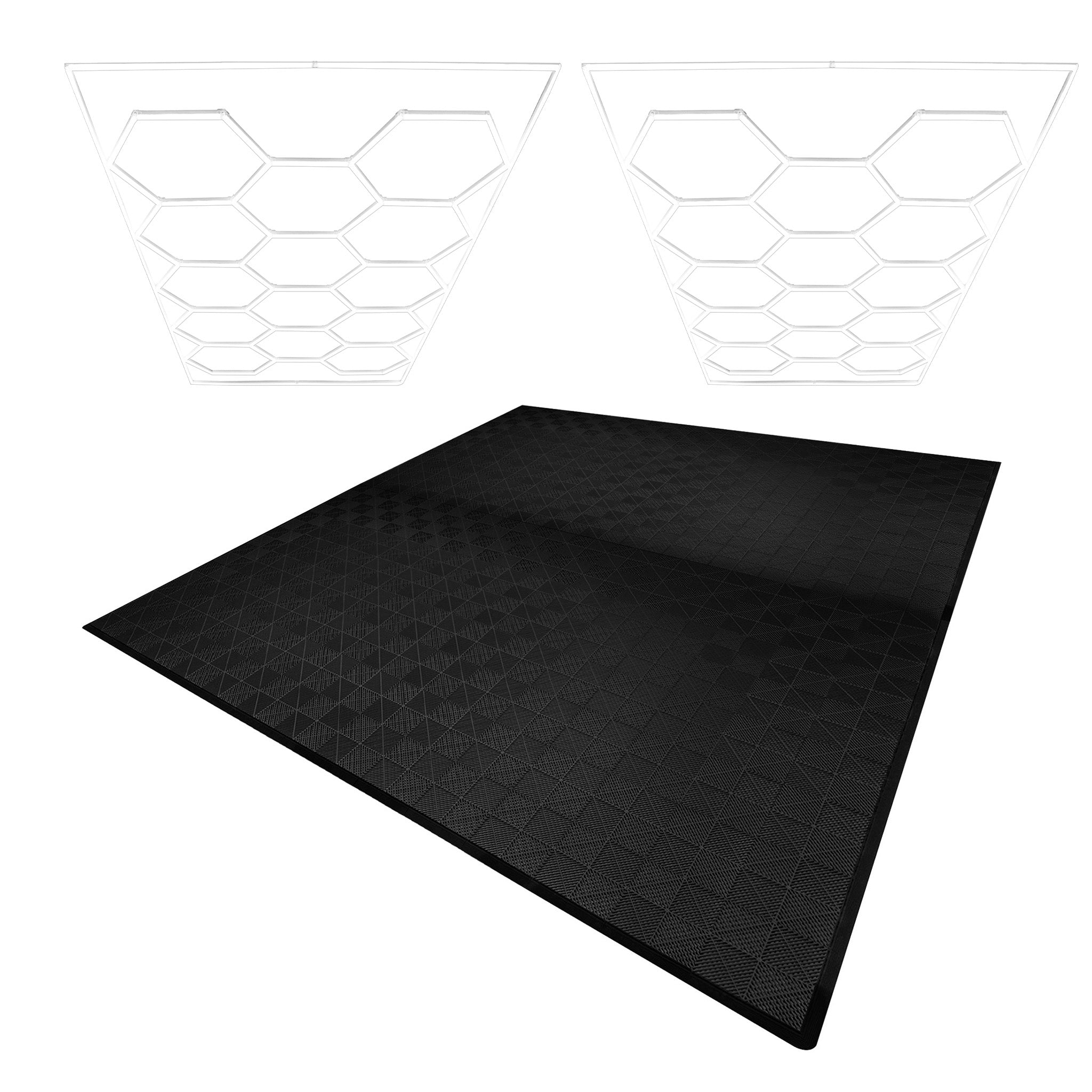 foto del prodotto piastrelle modulari ventilate x 225 nero con bordi illuminazione led esagonale 28 luci bianche 6500k 3 opzioni di montaggio kit soffitto sospeso