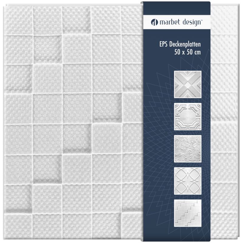 foto del prodotto piastrelle per soffitto in polistirolo eps bianco 50x50cm confezione economica 10 m 40 pannelli, manhattan con sovrapposizione marbet design