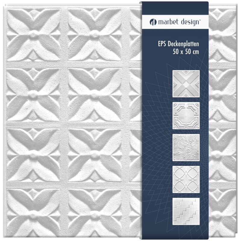 foto del prodotto piastrelle per soffitto in polistirolo eps bianco 50x50cm confezione economica 10 m 40 pannelli, margareta con sovrapposizione marbet design