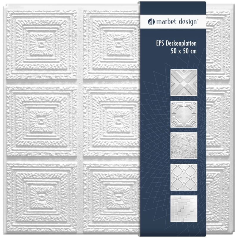 foto del prodotto piastrelle per soffitto in polistirolo eps bianco 50x50cm confezione economica 10 m 40 pannelli, plafon con sovrapposizione marbet design
