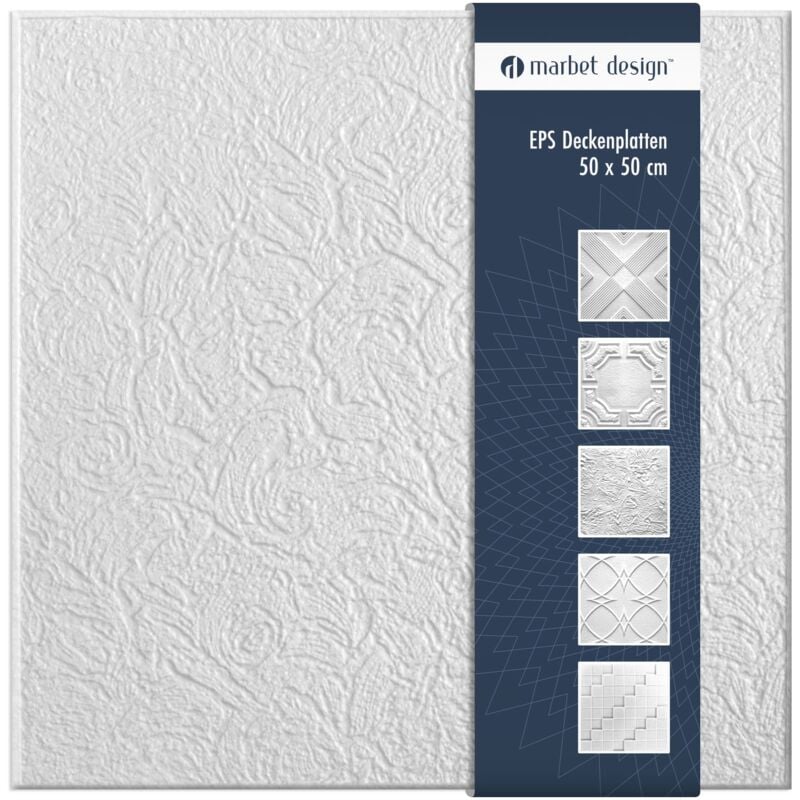 foto del prodotto piastrelle per soffitto in polistirolo eps bianco 50x50cm confezione economica 2 m 8 pannelli, tisza marbet design