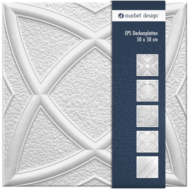 foto del prodotto piastrelle per soffitto in polistirolo eps bianco 50x50cm confezione economica marte, 2 m 8 pannelli marbet design