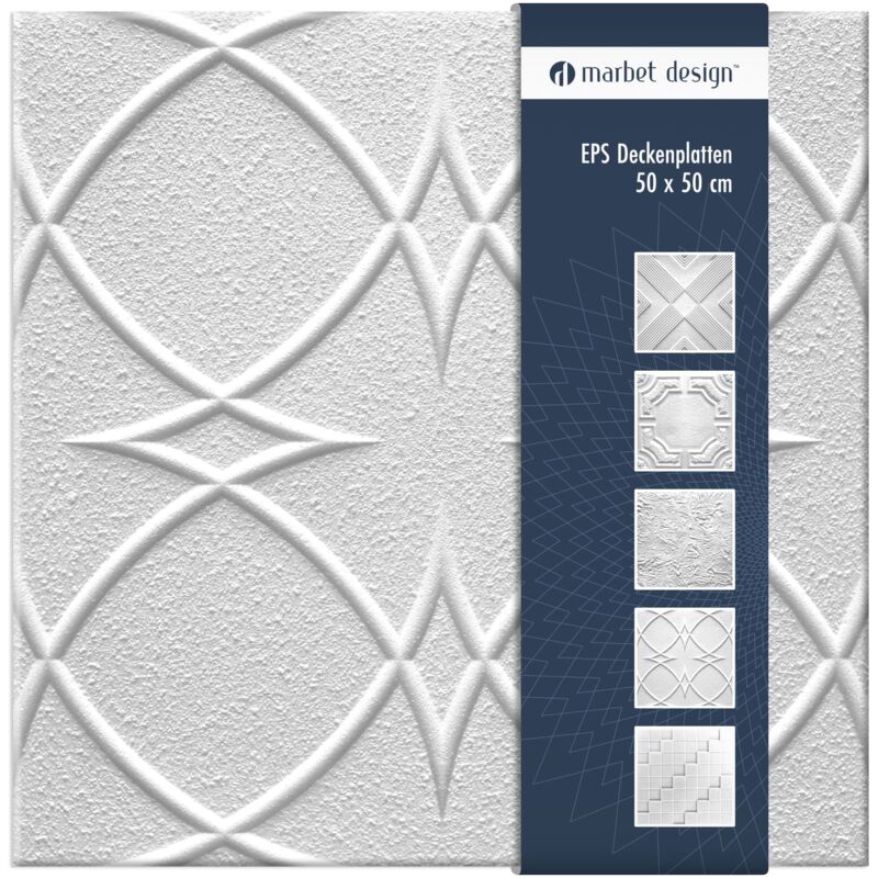 foto del prodotto piastrelle per soffitto in polistirolo eps bianco 50x50cm confezione economica saturno, 2 m 8 pannelli marbet design