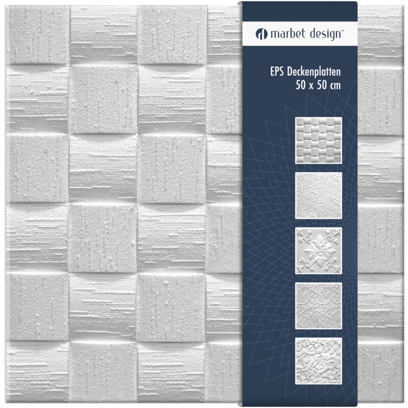 foto del prodotto piastrelle per soffitto polistirolo marbet design eps 6 decori diversi 50x50cm confezione economica len, 2 m 8 pannelli