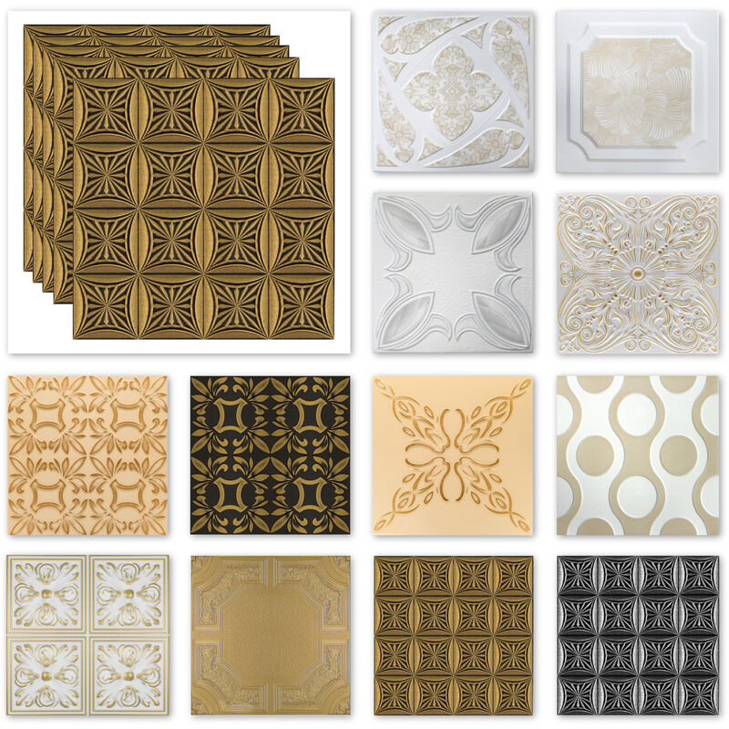 foto del prodotto piastrelle soffitto polistirolo colorate molti motivi 50x50cm confezione economica n.03 n.112 nr.69.db bianco beige, 2 m 8 pannelli