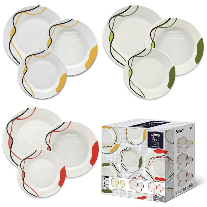 foto del prodotto piatti 9 pz spot colore giallo rosso verde maury s