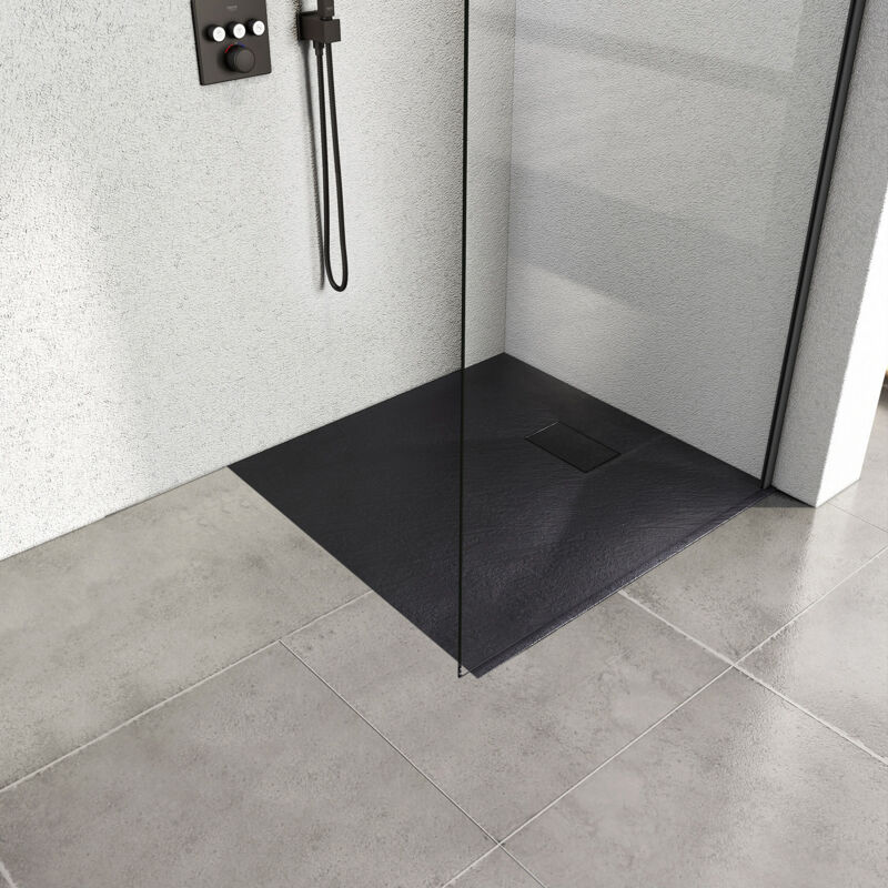 foto del prodotto piatti doccia in pietra extra piatto doccia strutturato antiscivolo in materiale smc antiscivolo piazza nero 80x80cm heilmetz