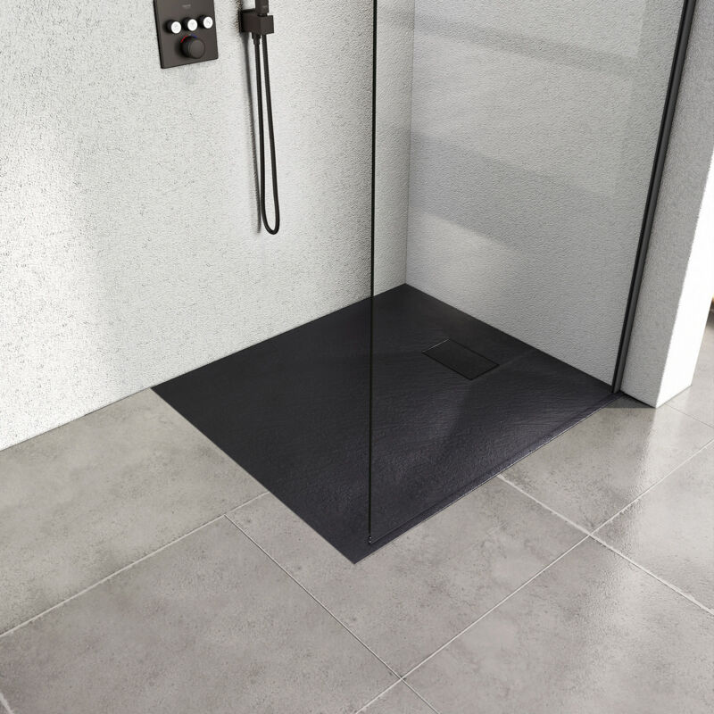 foto del prodotto piatti doccia in pietra extra piatto doccia strutturato antiscivolo in materiale smc antiscivolo piazza nero 90x90cm heilmetz