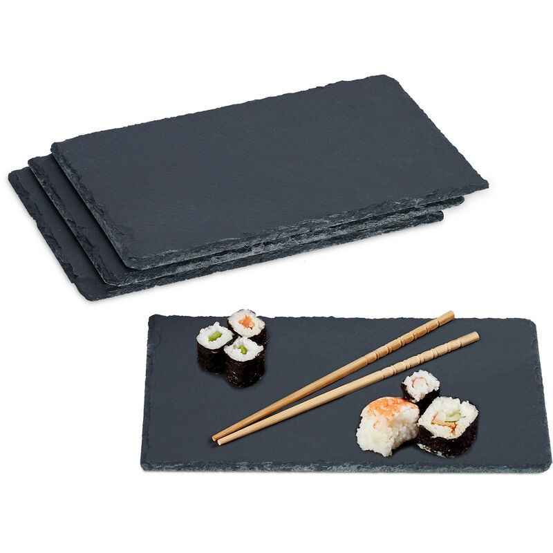 foto del prodotto piatti in ardesia, set da 4 vassoio da 26 x 16 cm per servire da scrivere, tavolette per buffet, antracite relaxdays