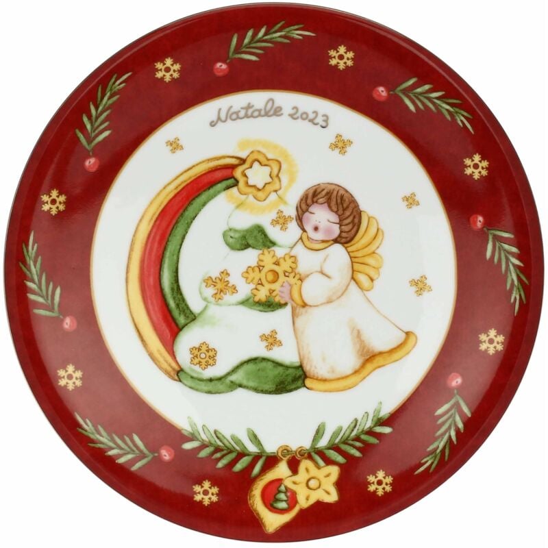 foto del prodotto piattino dessert limited edition 2023 in porcellana, linea desideri di natale, 20 cm thun