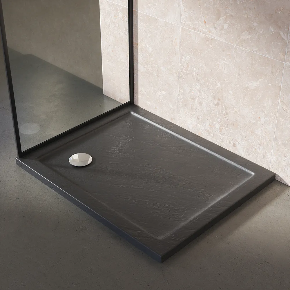 foto del prodotto piatto doccia 70x90 effetto pietra nero in acrilico altezza slim petra