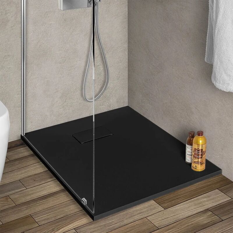 foto del prodotto piatto doccia 70x90 in resina nero effetto pietra riducibile agor 