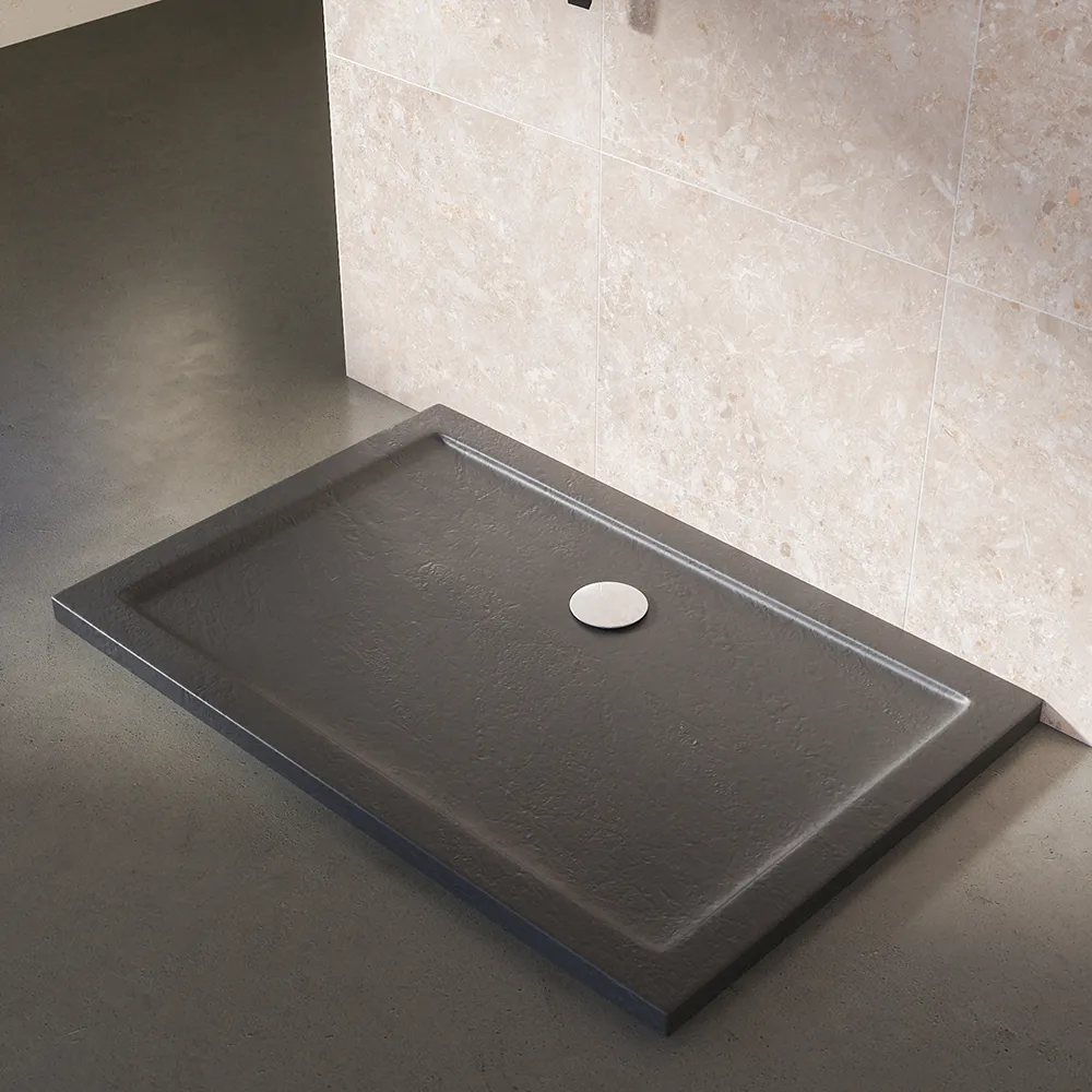 foto del prodotto piatto doccia 80x120 effetto pietra nero in acrilico altezza slim petra