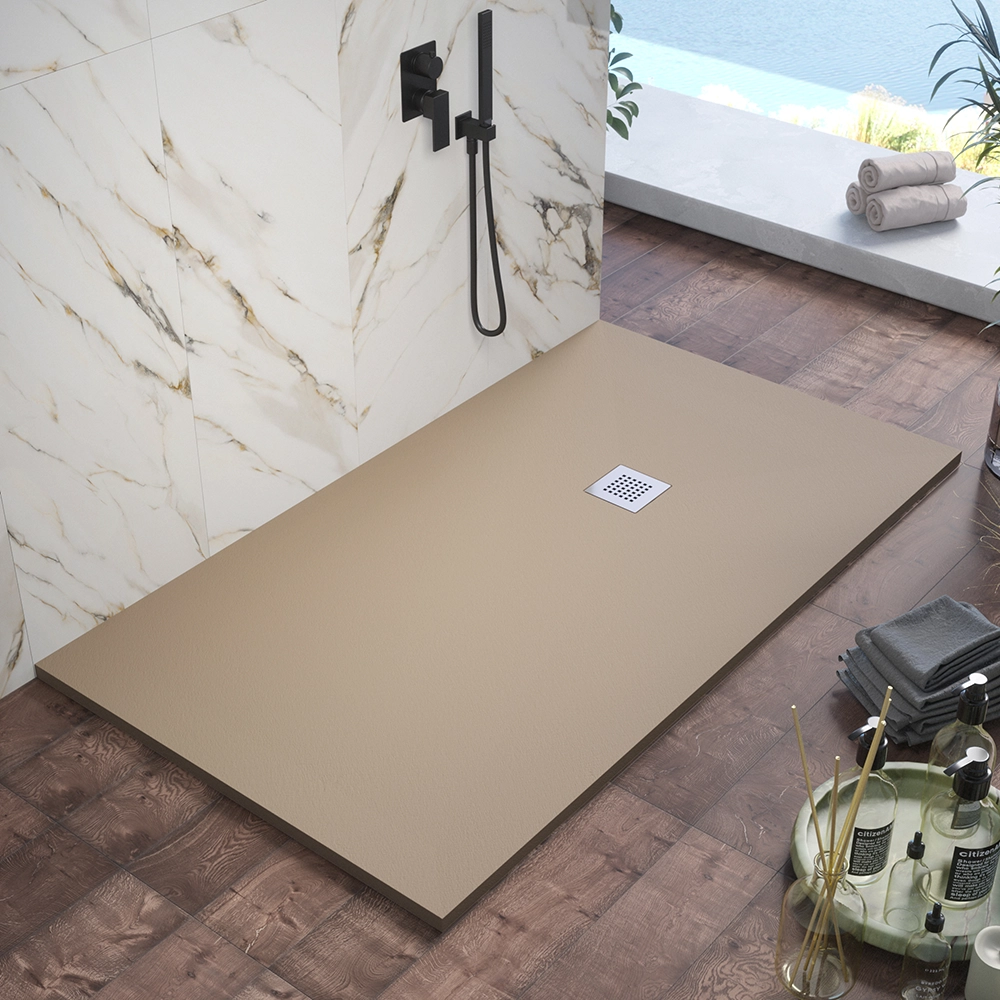 foto del prodotto piatto doccia 80x120cm in marmoresina marrone effetto pietra kos