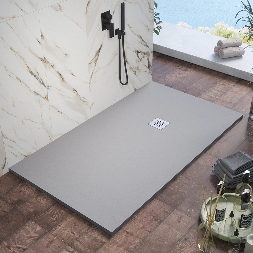 foto del prodotto piatto doccia 80x140cm in marmoresina grigio effetto pietra kos