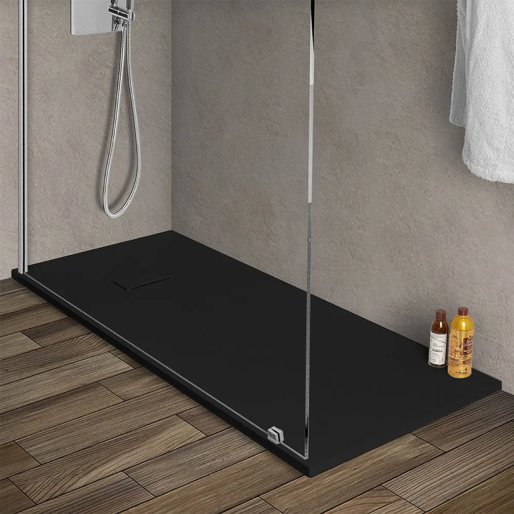 foto del prodotto piatto doccia 80x150 in resina nero effetto pietra riducibile agor 