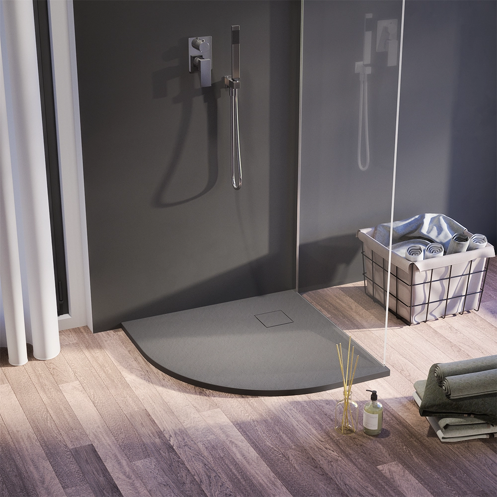 foto del prodotto piatto doccia 80x80 cm semicircolare colore grigio effetto pietra samos