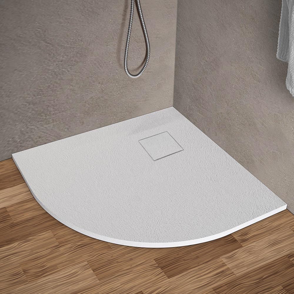 foto del prodotto piatto doccia 80x80 semicircolare bianco pietra in resina riducibile agorà