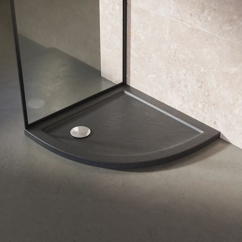 foto del prodotto piatto doccia 80x80 semicircolare bordato effetto pietra nero in acrilico altezza 4cm mod. petra