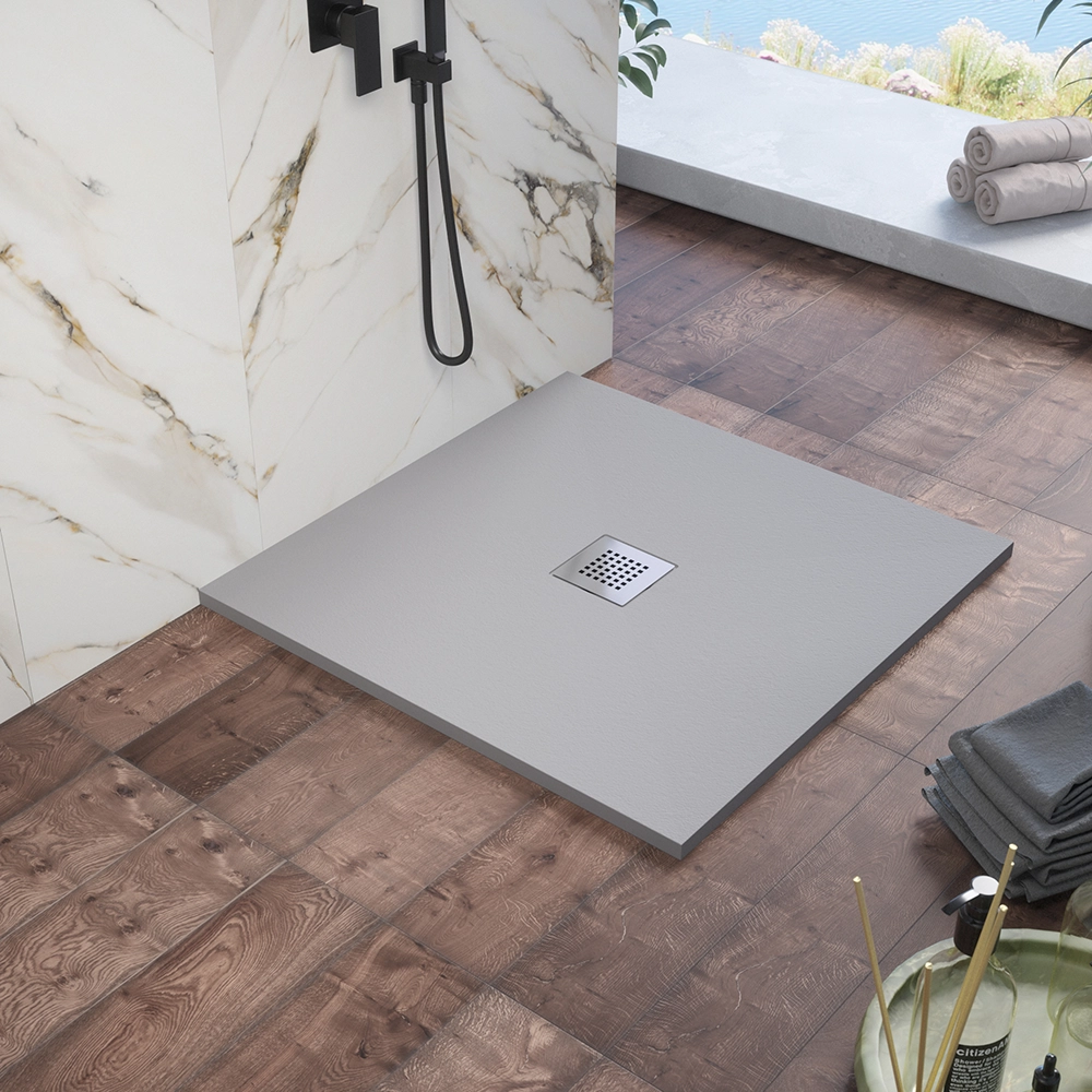 foto del prodotto piatto doccia 80x80cm in marmoresina grigio effetto pietra kos