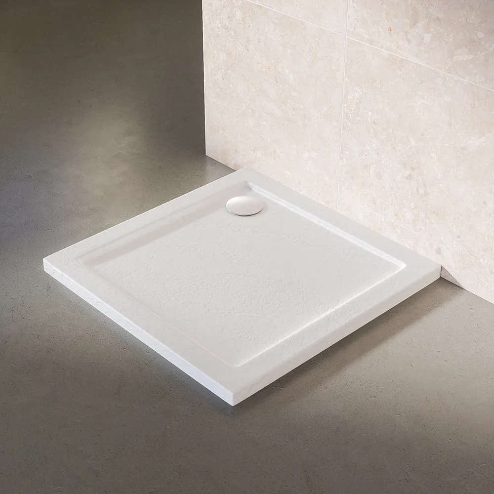 foto del prodotto piatto doccia 90x90 effetto pietra bianco in acrilico altezza slim petra