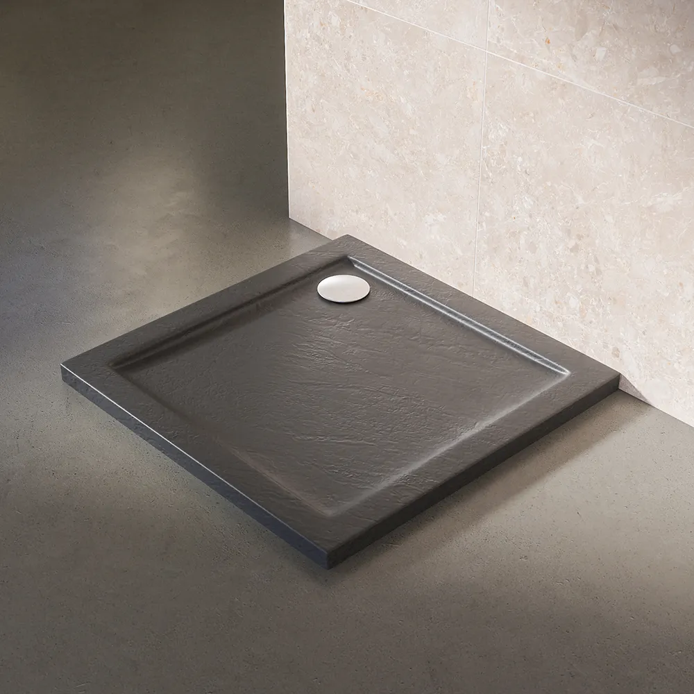 foto del prodotto piatto doccia 90x90 effetto pietra nero in acrilico altezza slim petra