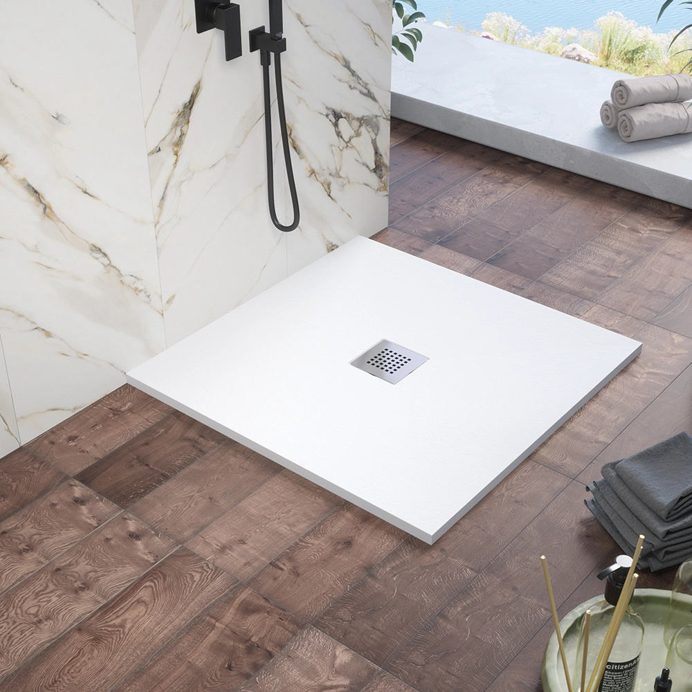 foto del prodotto piatto doccia 90x90cm in marmoresina bianco effetto pietra kos