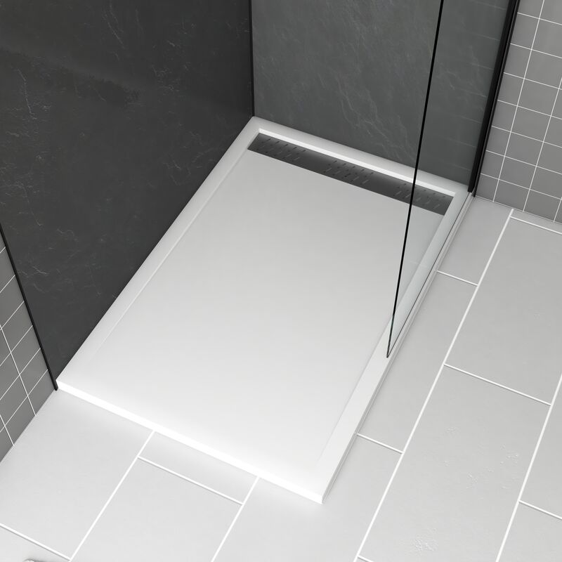 foto del prodotto piatto doccia acrilico bianco 80x120x4 cm griglie lineari cromate e gun metal whiteness ii
