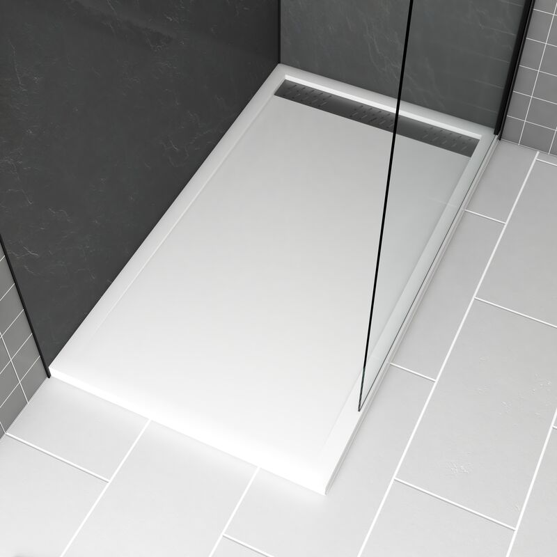 foto del prodotto piatto doccia acrilico bianco 80x140x4 cm griglie lineari cromate e gun metal whiteness ii