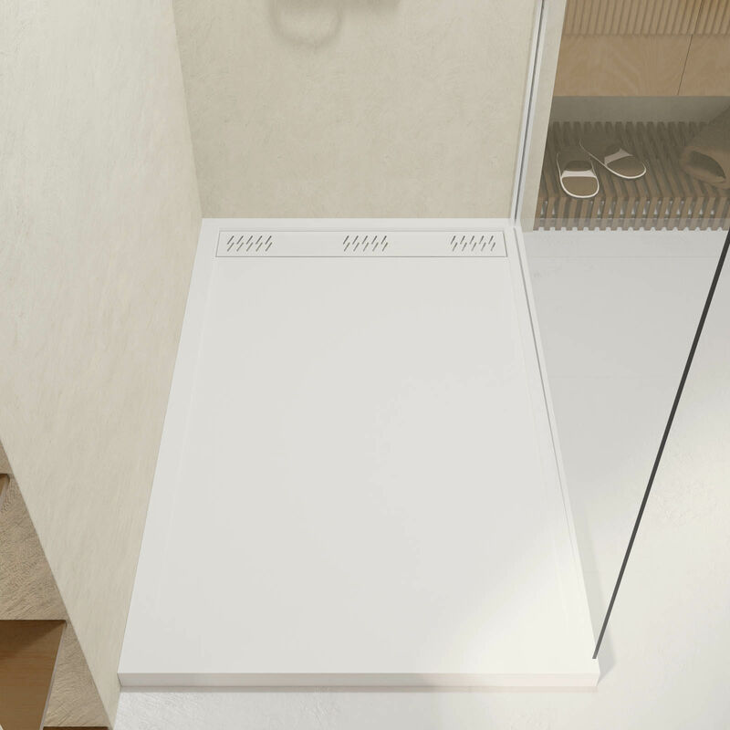 foto del prodotto piatto doccia acrilico bianco 90x140x5 cm griglie lineari cromato e bianco opaco