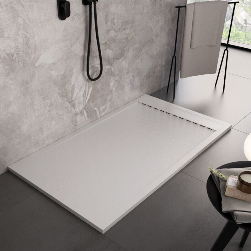 foto del prodotto piatto doccia bianco con scarico laterale griglia inox e piletta star prestige, misura 70x120