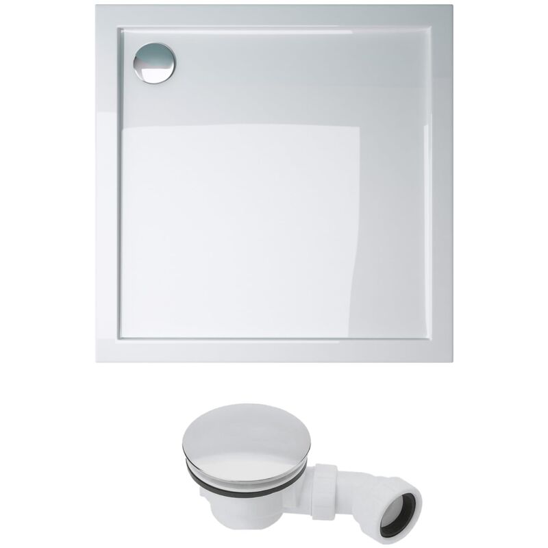foto del prodotto piatto doccia con piletta 100x100x4cm in acrilico incl. piletta di scarico al02 faro1w, forma quadrato, bianco doporro