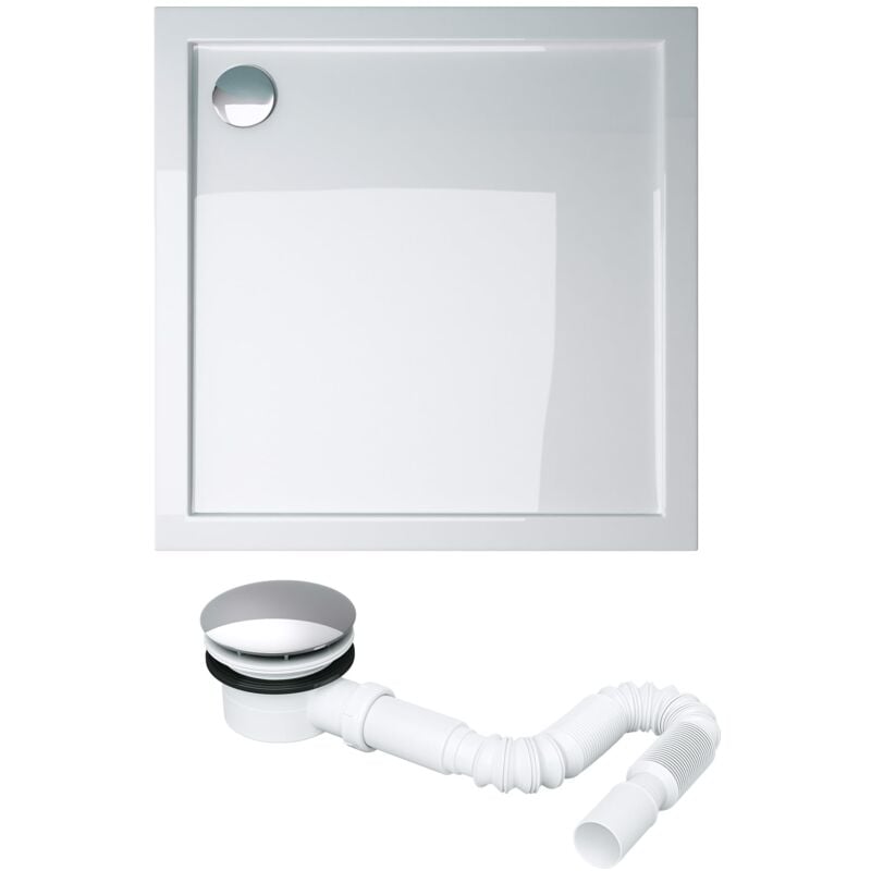 foto del prodotto piatto doccia con piletta 70x70x4cm, piatto doccia faro1w in acrilico incl. piletta di scarico al01 , forma quadrato, bianco doporro