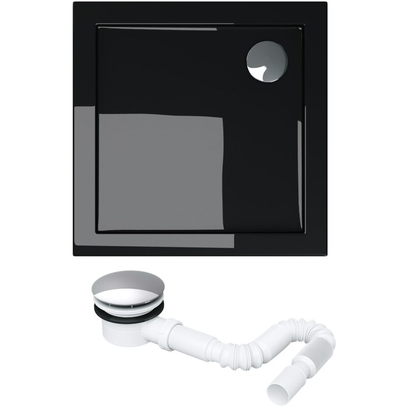 foto del prodotto piatto doccia con piletta 75x75x4cm, piatto doccia faro1 in acrilico incl. piletta di scarico al01 , forma quadrato, nero doporro
