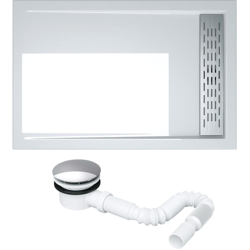foto del prodotto piatto doccia con piletta 80x100x5cm, piatto doccia rettangolare in acrilico incl. piletta di scarico al01 xetro04w, bianco doporro