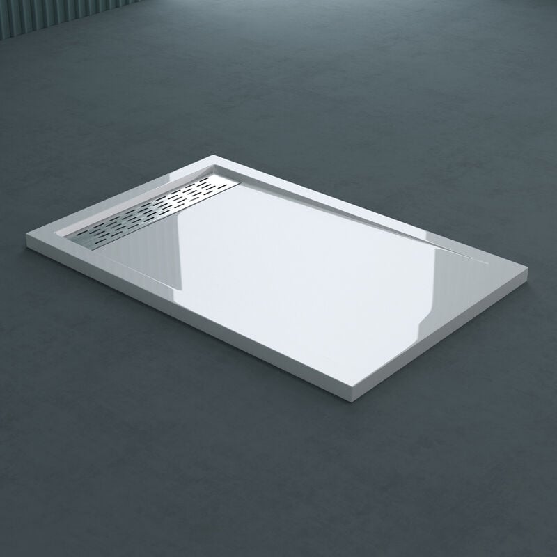 foto del prodotto piatto doccia con piletta 80x120x5cm, piatto doccia rettangolare in acrilico incl.al02 xetro04w, bianco bianco doporro