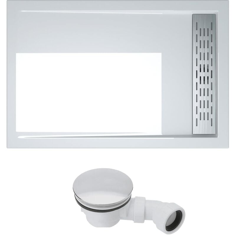 foto del prodotto piatto doccia con piletta 90x100x5cm, piatto doccia quadrato in acrilico incl. piletta di scarico al02 xetro04w, bianco doporro