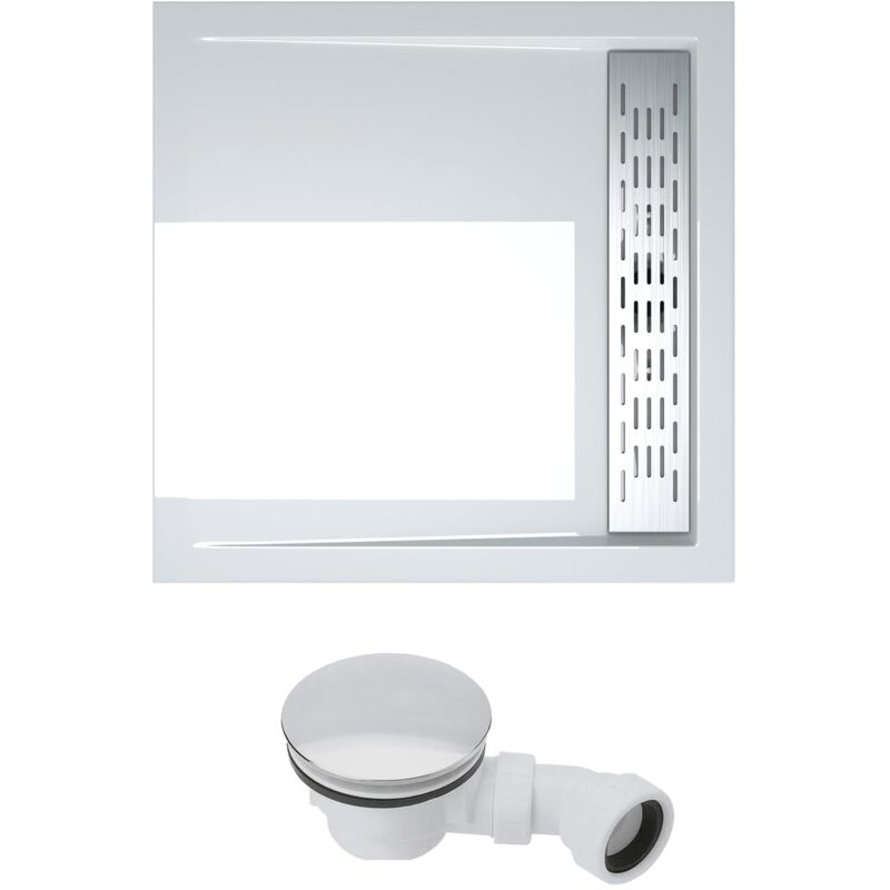 foto del prodotto piatto doccia con piletta 90x90x5cm, piatto doccia quadrato in acrilico incl. piletta di scarico al02 xetro04w, bianco doporro