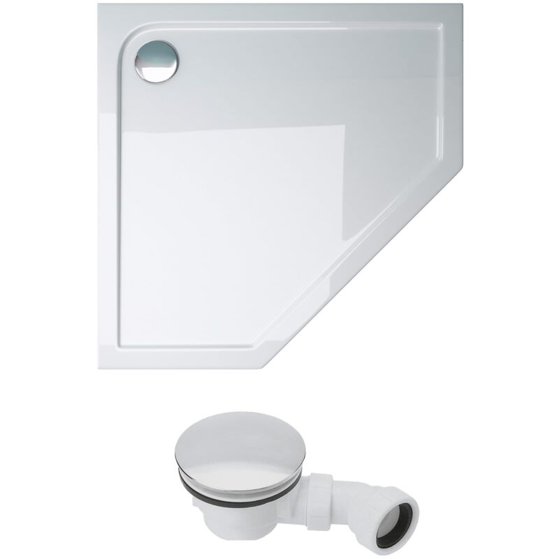 foto del prodotto piatto doccia con piletta, piatto doccia faro5w in acrilico bianco incl. piletta di scarico al02 , forma pentagonale, dimensione 80x80x4cm doporro