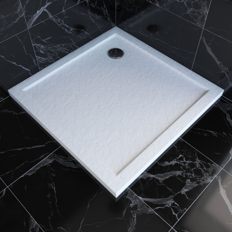 foto del prodotto piatto doccia da posare in acrilico bianco finitura pietra 90x90cm
