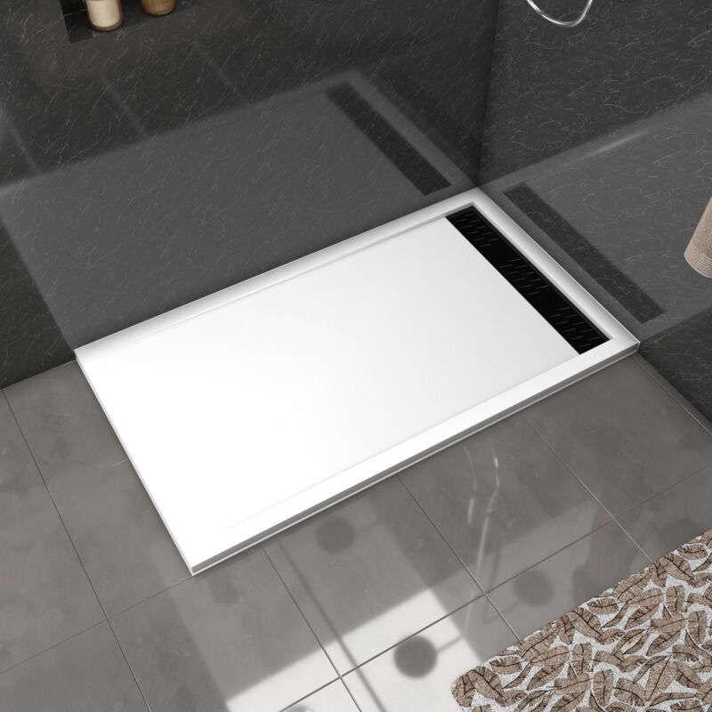 foto del prodotto piatto doccia in acrilico bianco 80x140x5 cm griglia lineari cromata nera