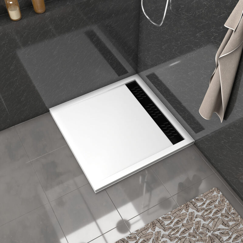 foto del prodotto piatto doccia in acrilico bianco 90x90x4 cm griglia lineari cromata e nera