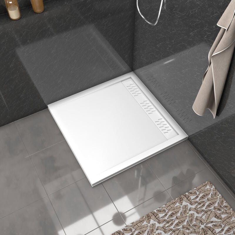foto del prodotto piatto doccia in acrilico bianco 90x90x4 cm griglie lineari cromato e bianco opaco