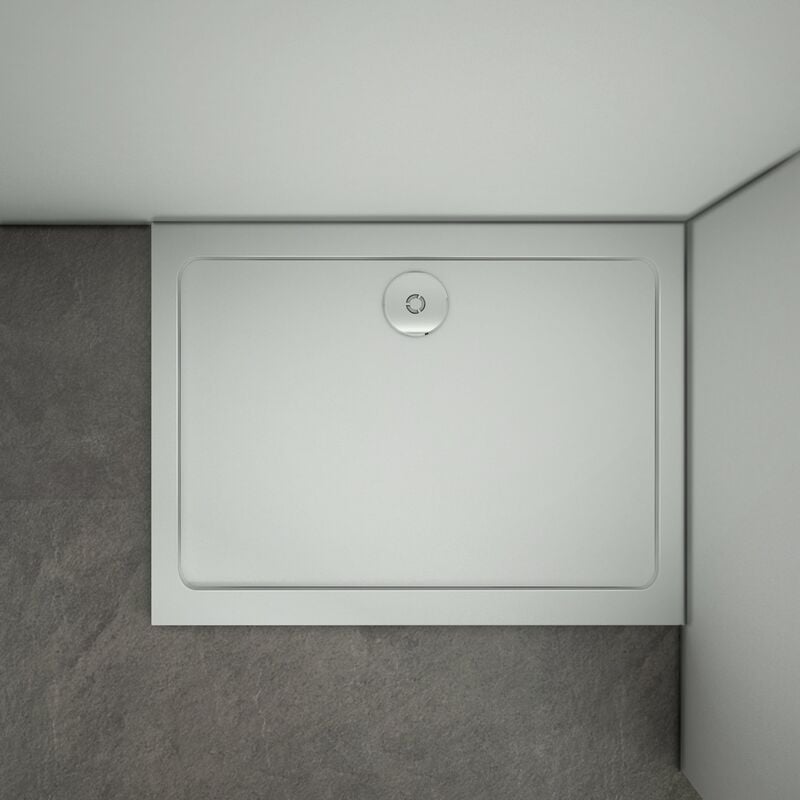 foto del prodotto piatto doccia in marmo minerale e resina mista ultra sottile bianco lucido antiscivolo antibatterico 110x90x3cm rettangolare