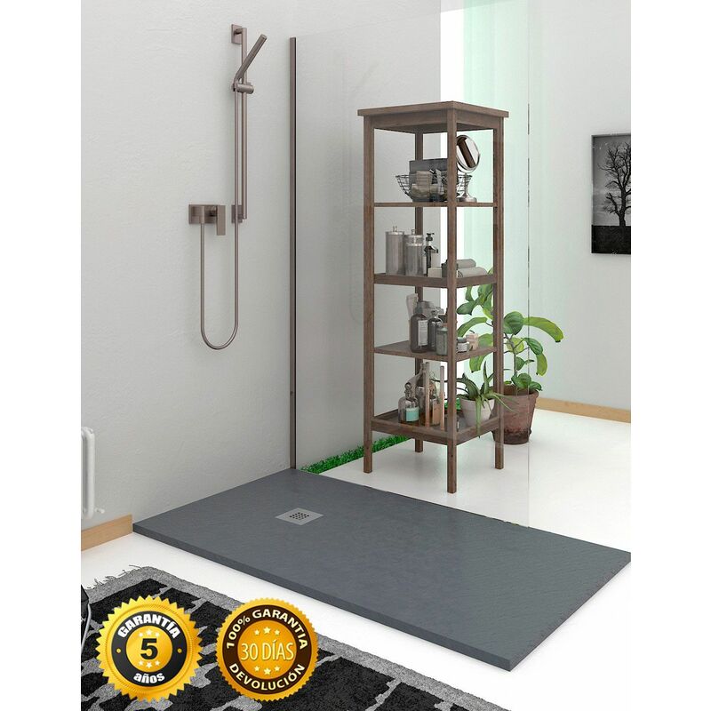 foto del prodotto piatto doccia in marmoresina ardesia. tutto in un unico solido pezzo. effetto pietra grigio scuro 80x130 ral 7015