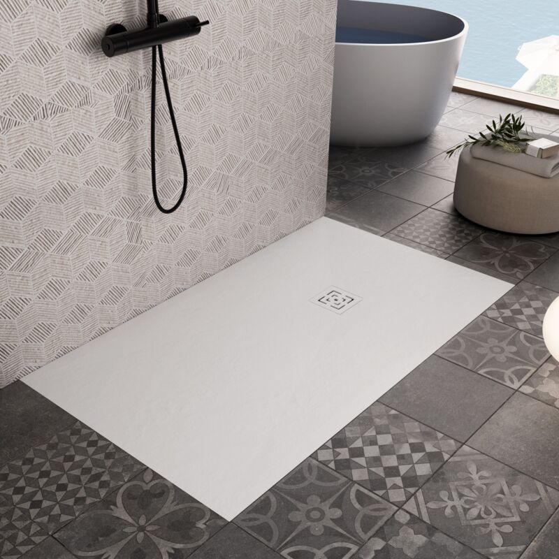 foto del prodotto piatto doccia in marmoresina bianco piletta gratis star passion, misura 80x130