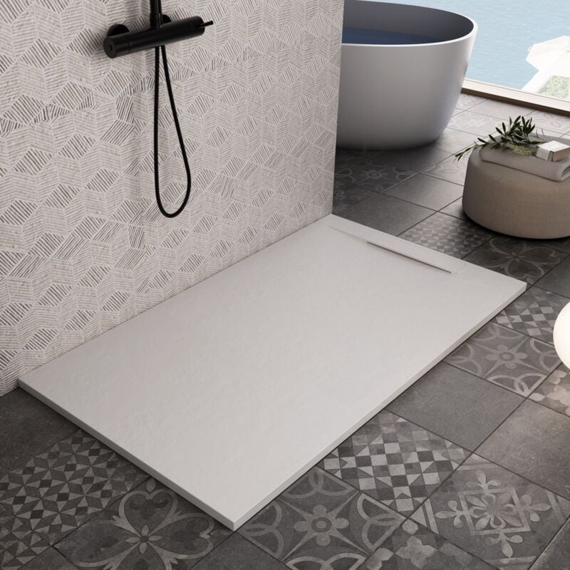 foto del prodotto piatto doccia in marmoresina bianco scarico laterale piletta gratis star vincent, misura 80x120