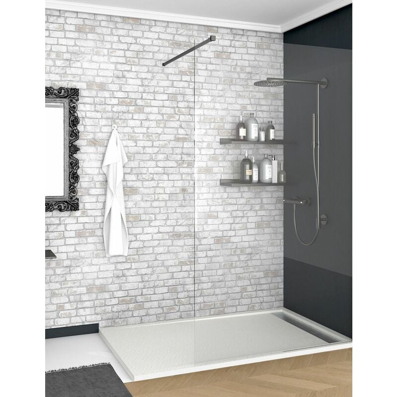 foto del prodotto piatto doccia in marmoresina griglia laterale. tutto massa. effetto pietra bianco, 90x120 ral 9003