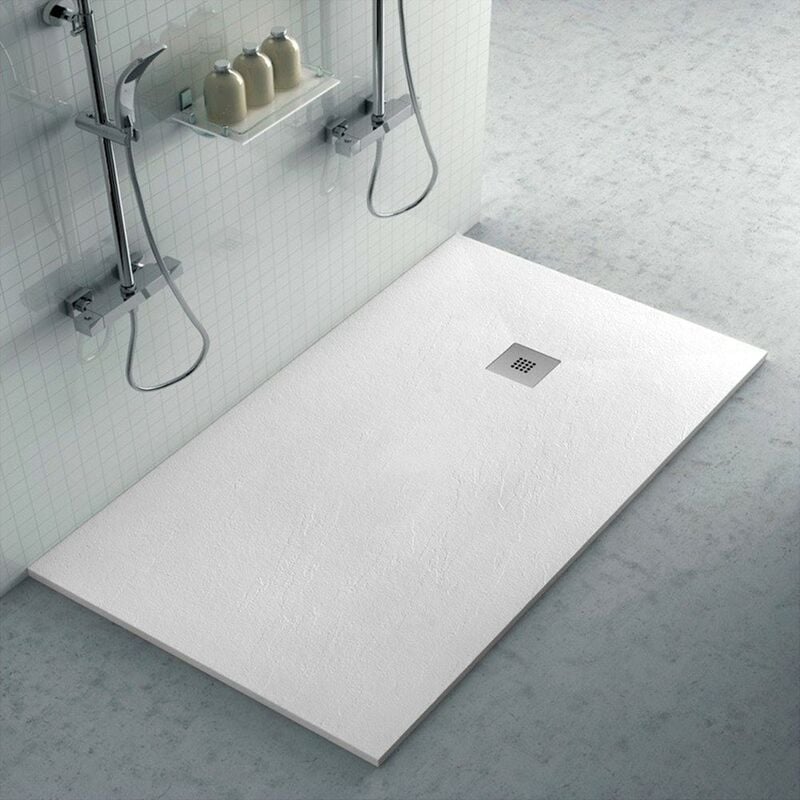 foto del prodotto piatto doccia in resina 80x180 karen bianco pietra completo di kit scarico